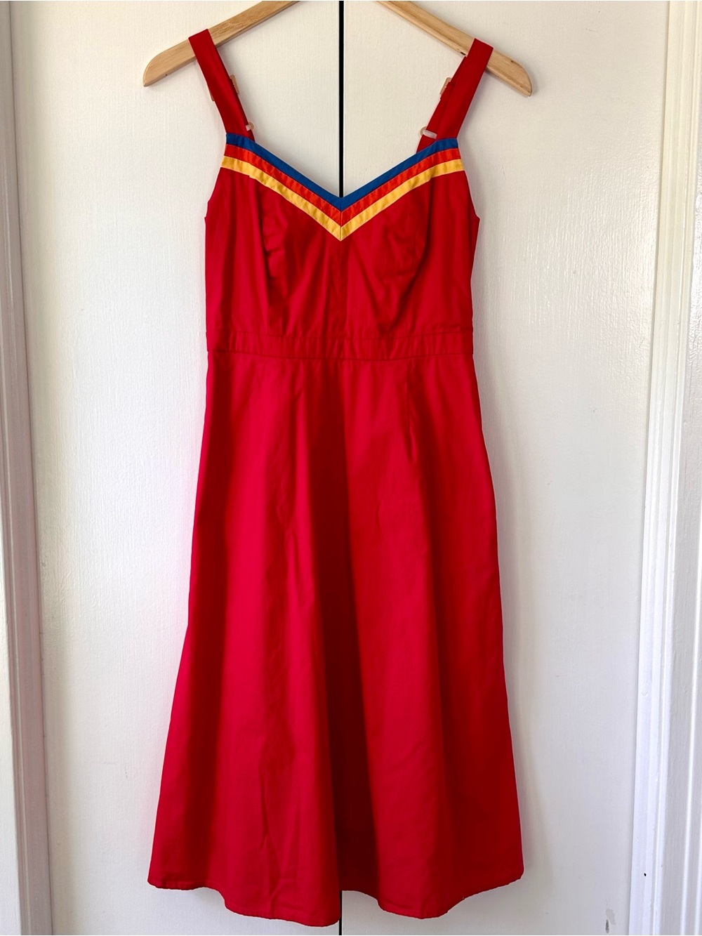 Women’s Red A-Line Dress with Color-Block Trim